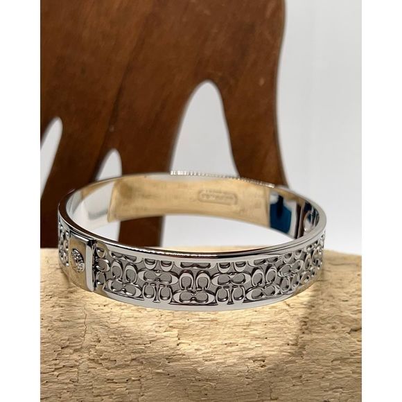COACH Signature Silver Bangle Bracelet - Picture 5 of 9